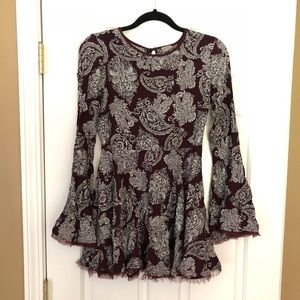 Maroon Bell Sleeve Mini Dress